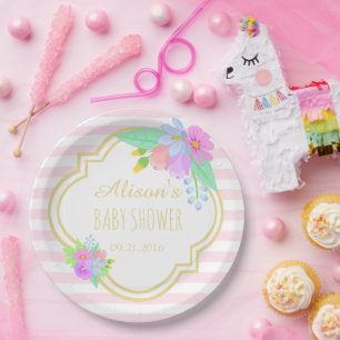 Spring Flowers On Pink Baby Shower Paper Plates 9"