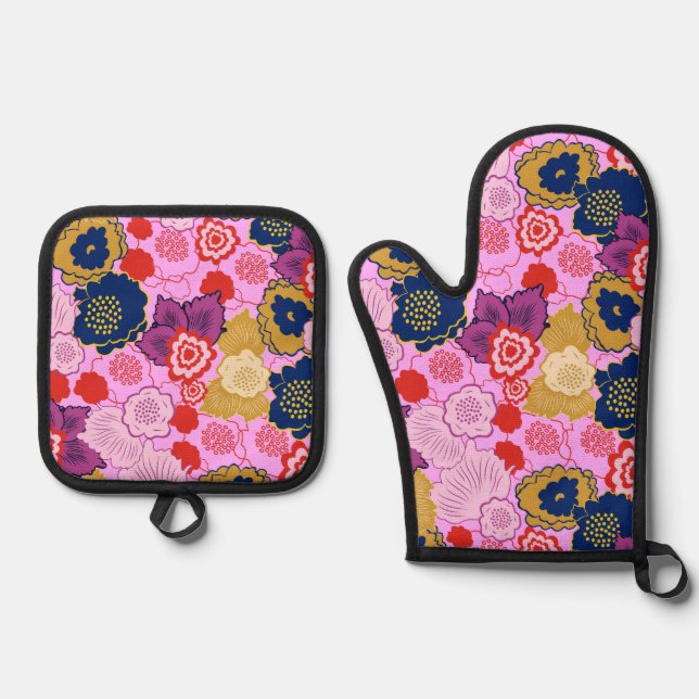 Spring Flowers Oven Mitt & Pot Holder Set (Front)