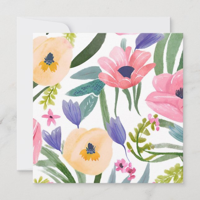 Spring Flowers | Pastel Floral Watercolor Card (Front)