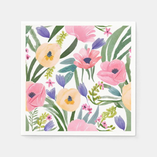 Spring Flowers | Pastel Floral Watercolor Napkin (Front)