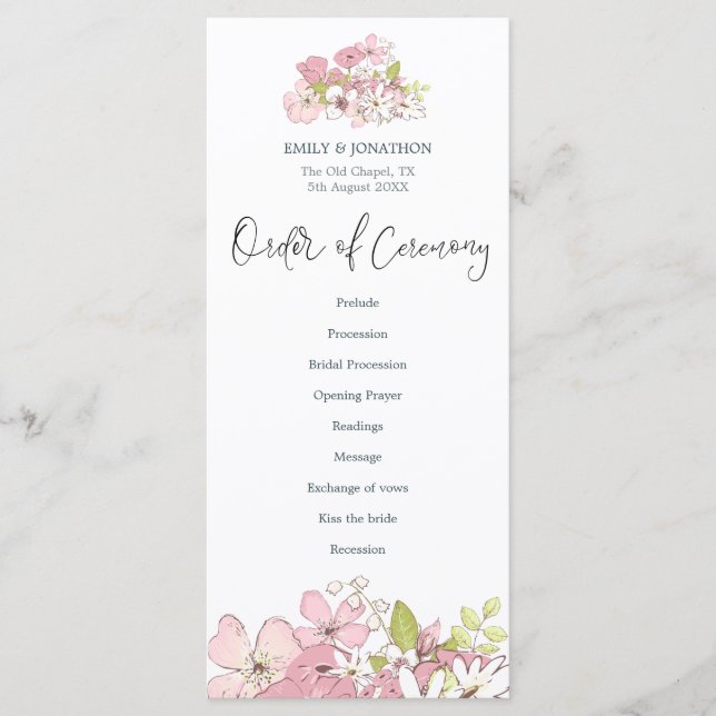 Spring Flowers Pastels Stylish Script Wedding Programme (Front)