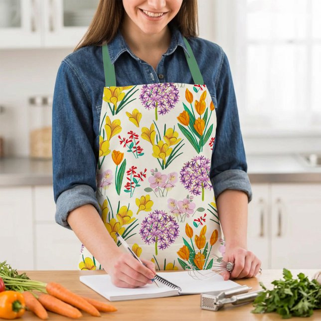 Spring Flowers Pattern Colourful Garden Cooking Apron (Spring Flowers Pattern Colorful Garden Cooking Apron)