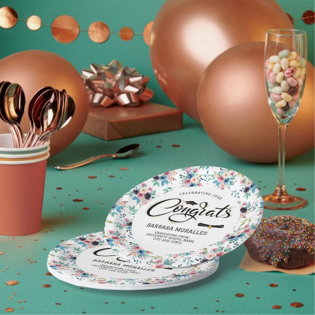 Spring flowers pattern Graduate typography Paper Plate (Multi)