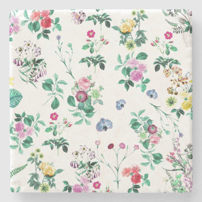 Spring Flowers Pattern Marble Coasters (Front)