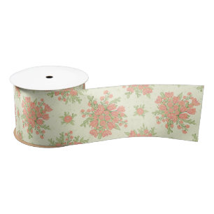 Spring Flowers Peachy Orange 2024 Floral Satin Ribbon