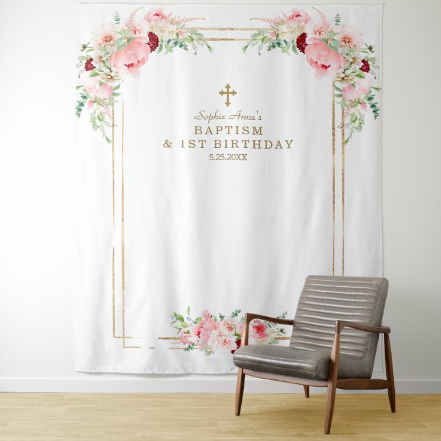 Spring Flowers Photo Booth First Birthday Baptism Tapestry (In Situ)