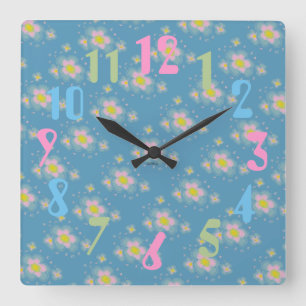 Spring Flowers (pink/blue) Square Wall Clock