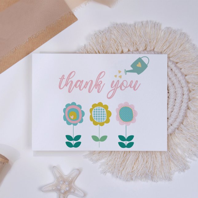 Spring Flowers Pink Butterfly Girl Baby Shower Thank You Card (Creator Uploaded)