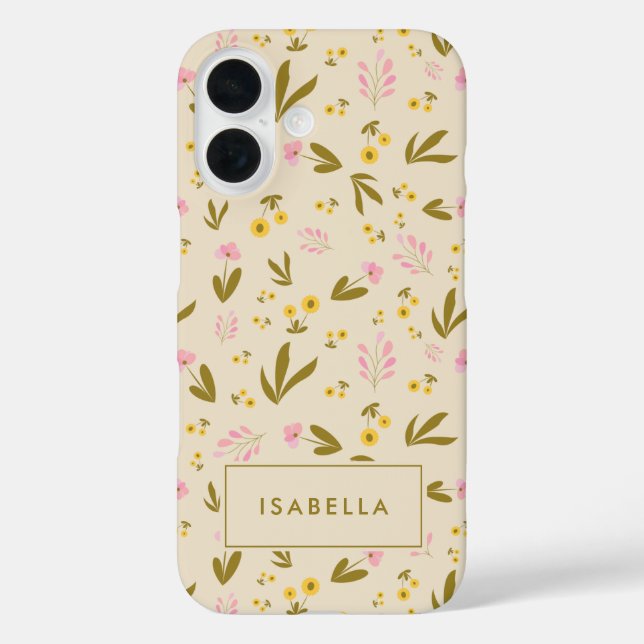 Spring Flowers Pink Green Floral Custom Name Case-Mate iPhone Case (Back)