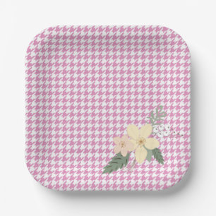 Spring Flowers Pink Houndstooth Shower Easter Fun Paper Plate