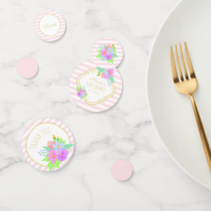 Spring Flowers Pink Stripes Baby Girl Baby Shower Confetti