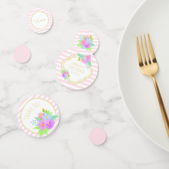 Spring Flowers Pink Stripes Baby Girl Baby Shower Confetti (Group)