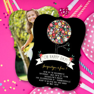 Spring Flowers Pop Tree Girl Birthday Party Photo Invitation