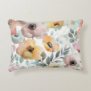 Spring Flowers Poppy Wildflower Watercolor Decorative Cushion