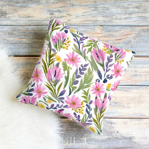 Spring Flowers Pretty Pastel Floral Watercolor Cushion