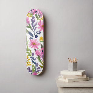 Spring Flowers   Pretty Pastel Floral Watercolor Skateboard