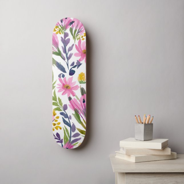 Spring Flowers | Pretty Pastel Floral Watercolor Skateboard (Wall Art)