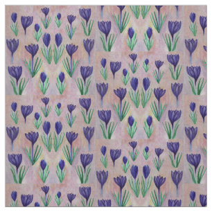 Spring Flowers, Purple Crocus  Illustration Fabric