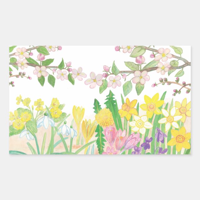 Spring Flowers Rectangular Sticker (Front)