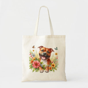 Spring Flowers Red Staffordshire Bull Terrier - Tote Bag