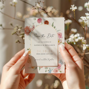 Spring Flowers Rose Gold Save The Date Card