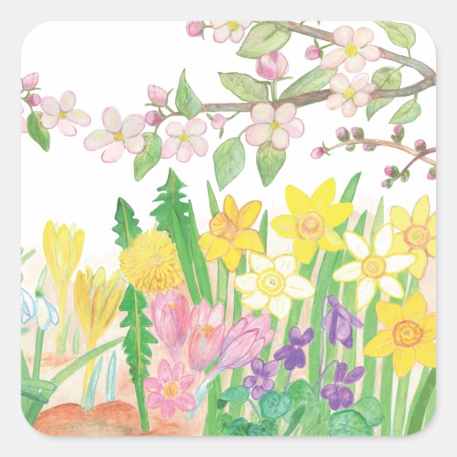 Spring Flowers   Square Sticker (Front)