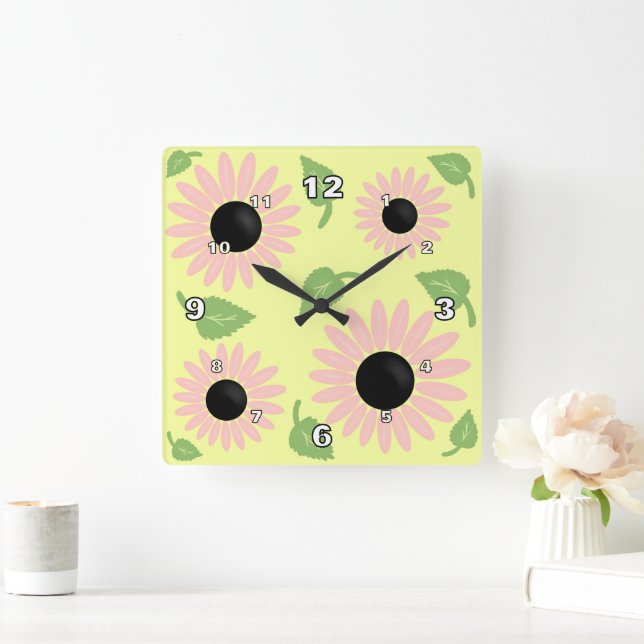 Spring flowers square wall clock (Home)
