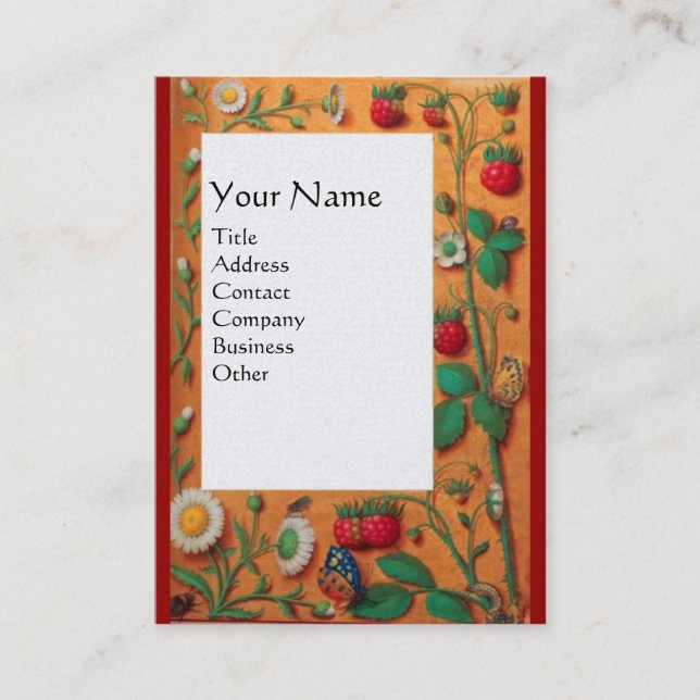 SPRING FLOWERS ,STRAWBERRIES AND BUTTERFLIES BUSINESS CARD (Front)