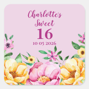 Spring Flowers Sweet 16 Birthday Favour Tag