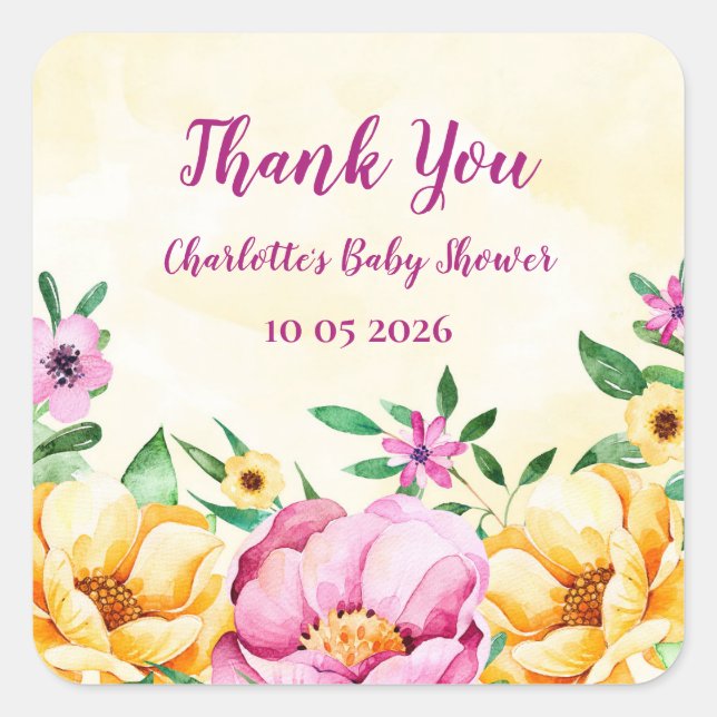 Spring Flowers Thank You Baby Shower Favour Tag (Front)
