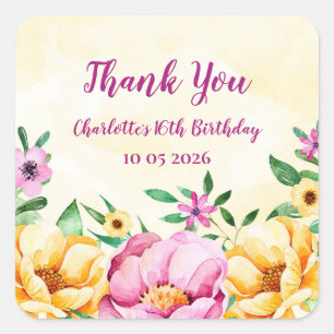 Spring Flowers Thank You Birthday Favour Tag