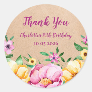 Spring Flowers Thank You Birthday Favour Tag