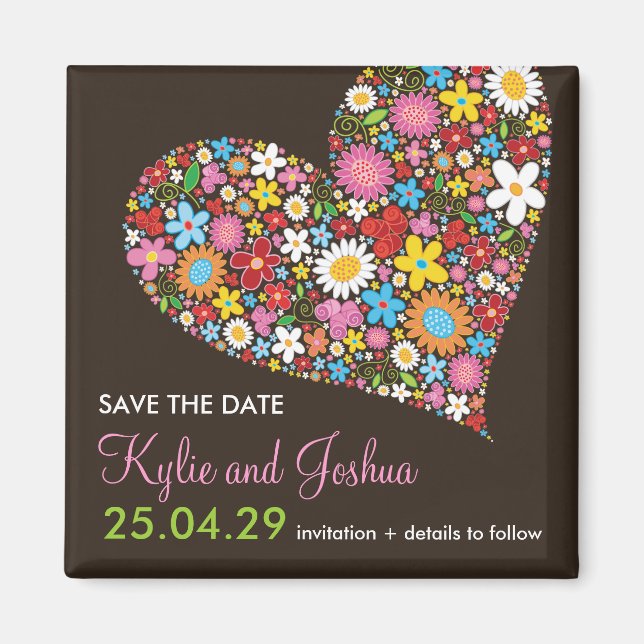 Spring Flowers Valentine Heart Save The Date Magnet (Front)