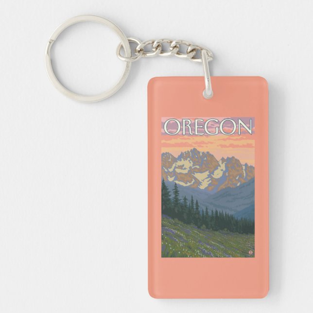 Spring Flowers- Vintage Travel Poster Key Ring (Front)
