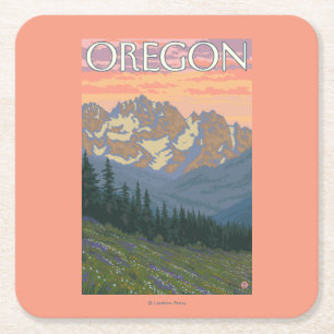 Spring Flowers- Vintage Travel Poster Square Paper Coaster