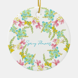 Spring flowers watercolor ceramic tree decoration