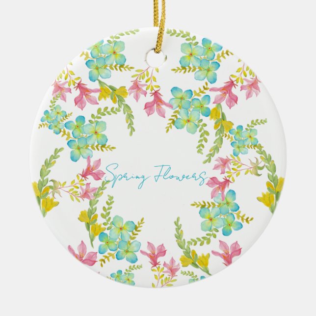 Spring flowers watercolor  ceramic tree decoration (Front)