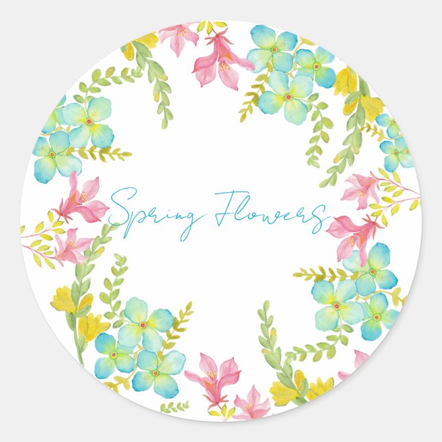 Spring flowers watercolor  classic round sticker (Front)