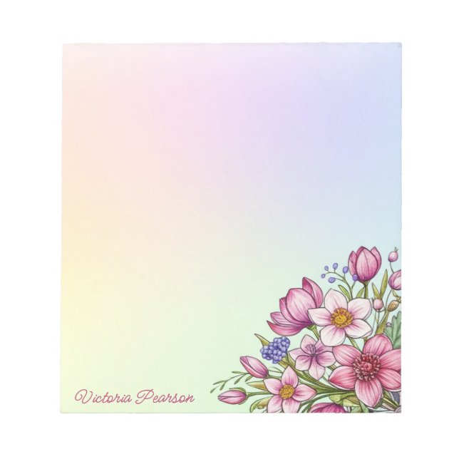 Spring Flowers Watercolor Colourful Pastel Gradien Notepad (Front)