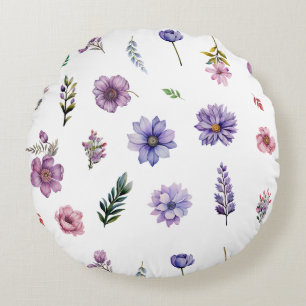 Spring flowers watercolor cottage-core set round cushion
