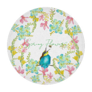 Spring flowers watercolor cutting board