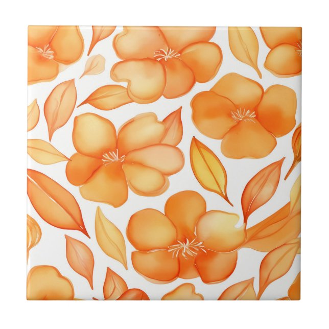 Spring flowers watercolor orange tile (Front)