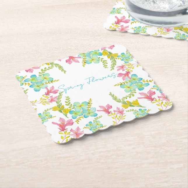 Spring flowers watercolor  paper coaster (Angled)