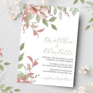 Spring Flowers Watercolor Pink Wedding Invitation