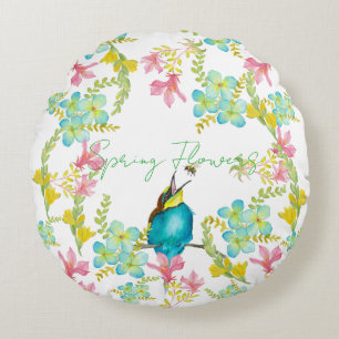 Spring flowers watercolor round cushion