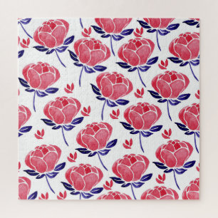 Spring flowers, watercolor seamless pattern. jigsaw puzzle