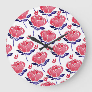 Spring flowers, watercolor seamless pattern. large clock