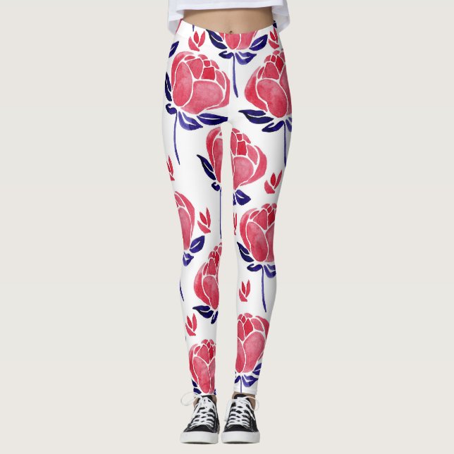 Spring flowers, watercolor seamless pattern. leggings (Front)