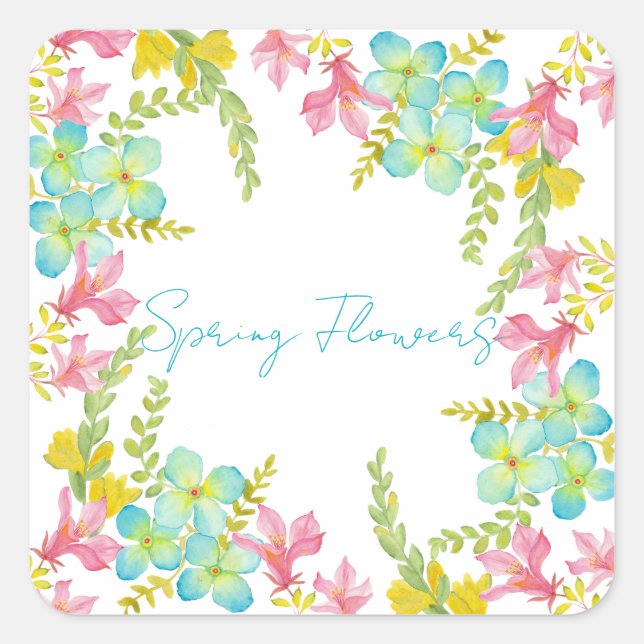 Spring flowers watercolor square sticker (Front)