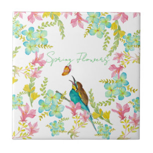 Spring flowers watercolor  tile